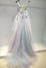 A-line v neck lace appliques ombre long prom formal dresses mg124