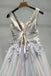 A-line v neck lace appliques ombre long prom formal dresses mg124