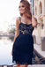 Sexy Sheath Spaghetti Straps Black Lace Homecoming Dresses PDO49
