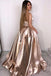Strapless Rose Gold A Line Long Simple Prom Dress PDK86