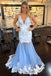 Mermaid V-Neck Tulle Long Prom Dress with Lace Appliques PDK81