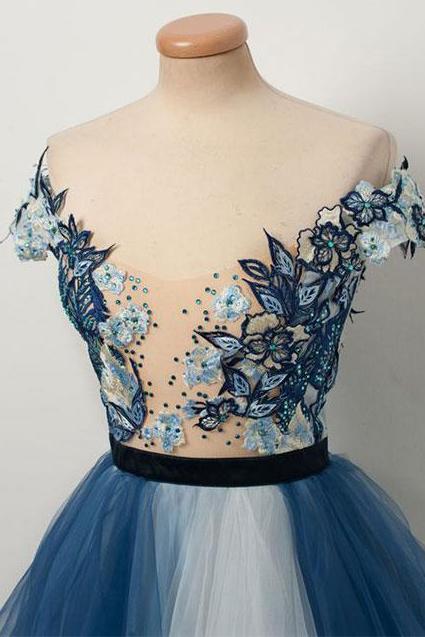 Gorgeous Blue Gradient Prom Dress with Appliques/Mesh PDP14