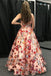 A-Line Spaghetti Straps Floral Print Long Prom Dress PDL94