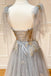 Charming A line Grey Tulle Appliques Long Prom Dresses, Sweetheart Evening Dresses OM0182
