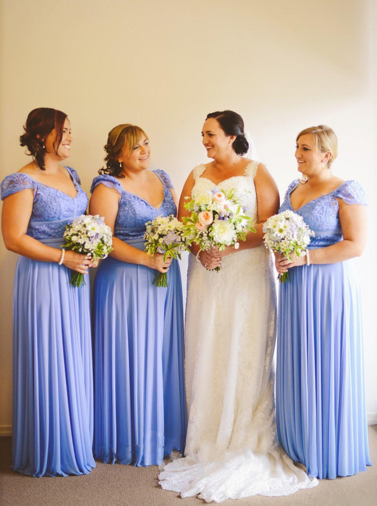 Plus size lavender capped sleeves lace chiffon bridesmaid dresses gb390