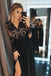 A-line Long Sleeves V Neck Lace Black Long Prom Dresses Evening Gowns With Split TD95