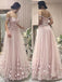 Off-the-shoulder pearl pink tulle prom dress with appliques beading mg251