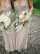 Elegant A Line Sheath Spaghetti Straps V Neck Tulle Grey Bridesmaid Dress with Sequins BD28
