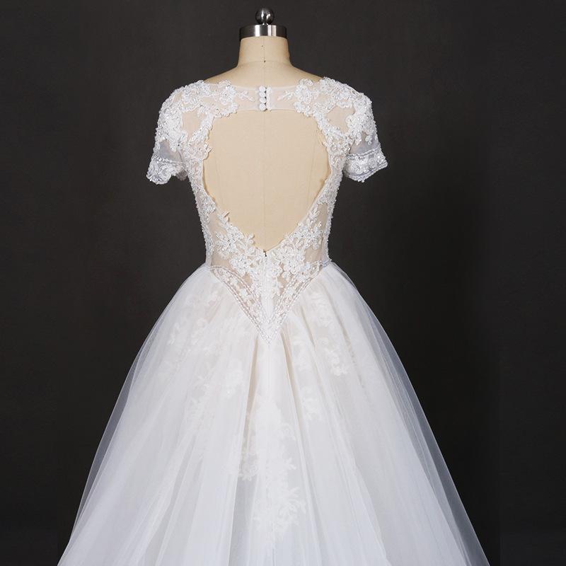 Off White A Line Short Sleeves Lace Appliques Wedding Dress, Bridal Gown PDQ32