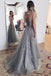 Charming A line Grey Tulle Appliques Long Prom Dresses, Sweetheart Evening Dresses OM0182
