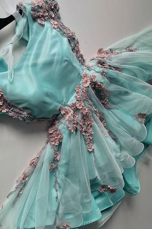 Green Tulle Lace Appliques Short Cute Homecoming Dress PDP48