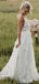 A-line V Neck Backless Spaghetti Straps Wedding Dresses With Lace Appliques OW0093
