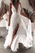 Elegant A Line Spaghetti Straps V Neck Ivory Wedding Dresses with Slit, Bridal Gowns OW0041