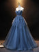 A Line Sweetheart Blue Lace Up Tulle Prom Dresses, Sleeveless Evening Dresses OM0014