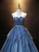 A Line Sweetheart Blue Lace Up Tulle Prom Dresses, Sleeveless Evening Dresses OM0014