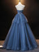 A Line Sweetheart Blue Lace Up Tulle Prom Dresses, Sleeveless Evening Dresses OM0014