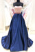 Simple Royal Blue Satin A Line Long Prom Dresses with Pockets PDS81
