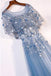 A-Line Blue Tulle Short Sleeves Long Lace Up Formal Evening Prom Dresses PDF29