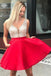 A Line V Neck Sleeveless Homecoming Dress, Beading Satin Short Prom Dresses PDN41