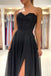 Elegant Black Sweetheart Strapless Chiffon Prom Dresses with Appliques OM0127