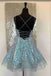 Shiny A Line Sequins Light Blue Plus Size Short Party Dresses, Homecoming Dresses OMH0096