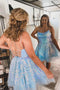 Shiny A Line Sequins Light Blue Plus Size Short Party Dresses, Homecoming Dresses OMH0096
