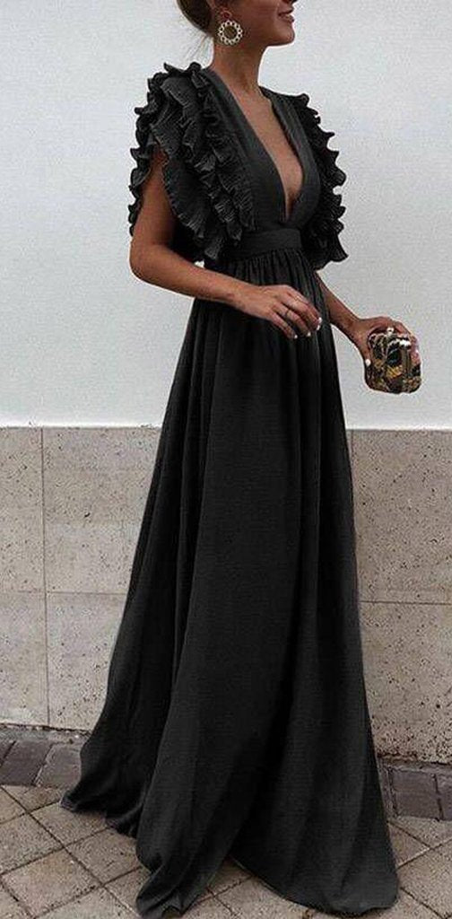 Boho Colorful V Neck A Line Cheap Bridesmaid Dress, Long Modest Dresses PDH12