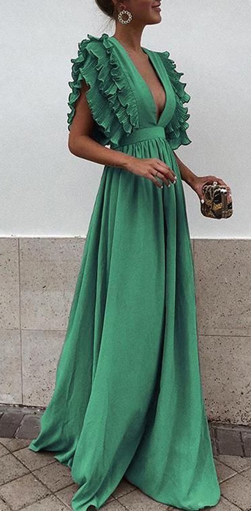 Boho Colorful V Neck A Line Cheap Bridesmaid Dress, Long Modest Dresses PDH12