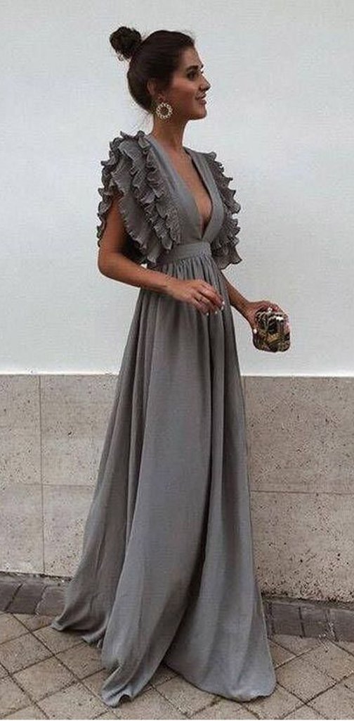 Boho Colorful V Neck A Line Cheap Bridesmaid Dress, Long Modest Dresses PDH12