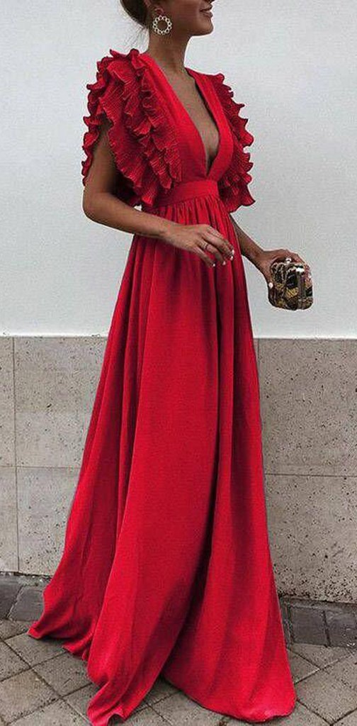 Boho Colorful V Neck A Line Cheap Bridesmaid Dress, Long Modest Dresses PDH12