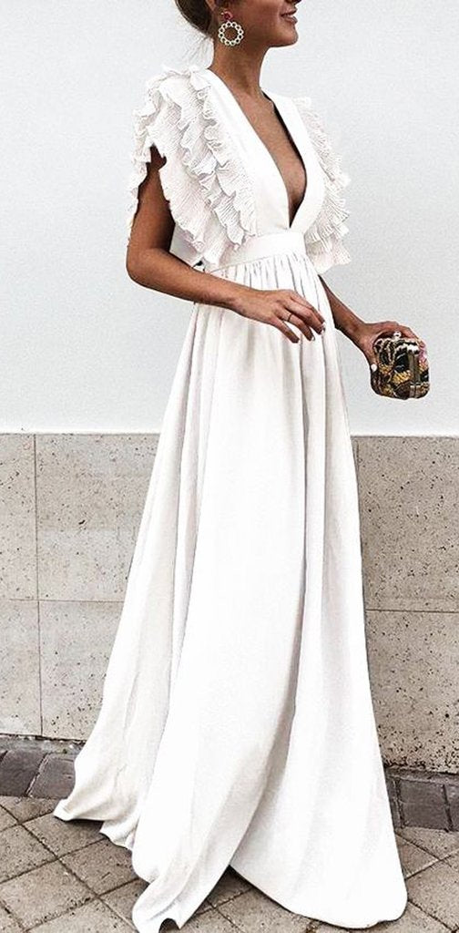 Boho Colorful V Neck A Line Cheap Bridesmaid Dress, Long Modest Dresses PDH12