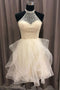 Tulle Crystal Beaded Short Prom Dress, Ruffles Homecoming Dress PDO71