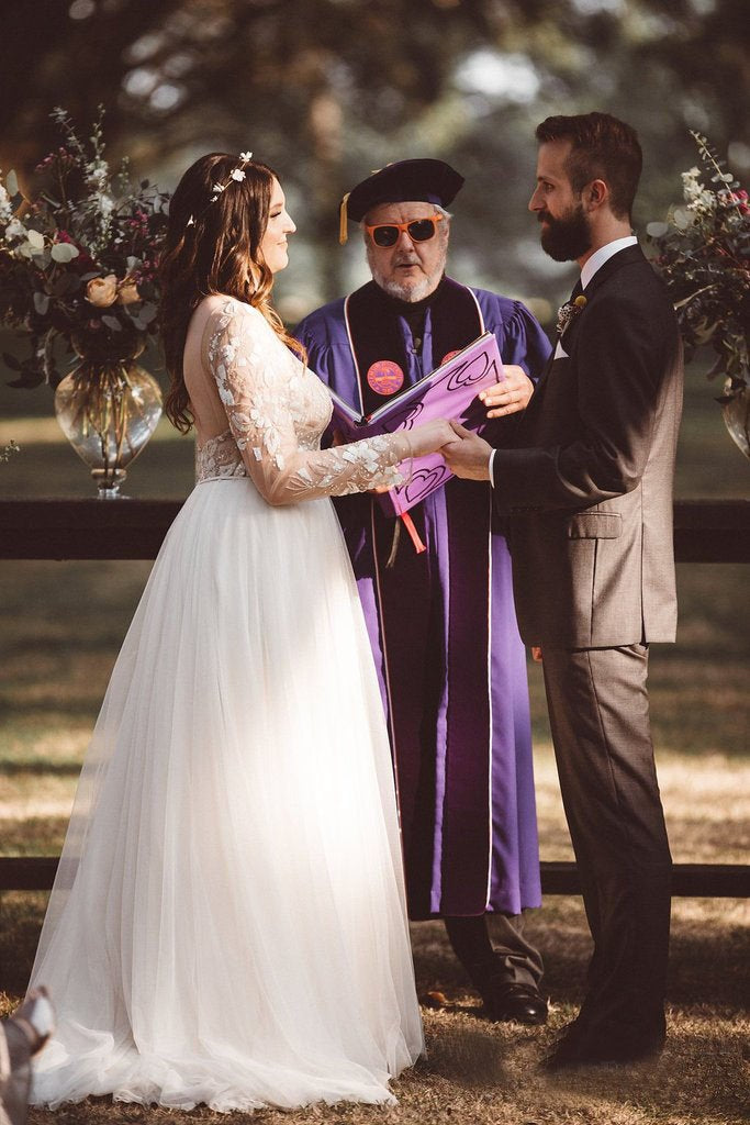 Charming V-neck Long Sleeve Top Lace Long Cheap Wedding Dresses PPD86