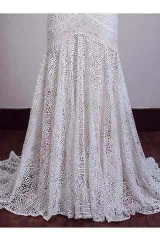 Charming Ivory Lace Mermaid Beach Wedding Dresses Sweetheart Boho Bridal Dresses PDN95
