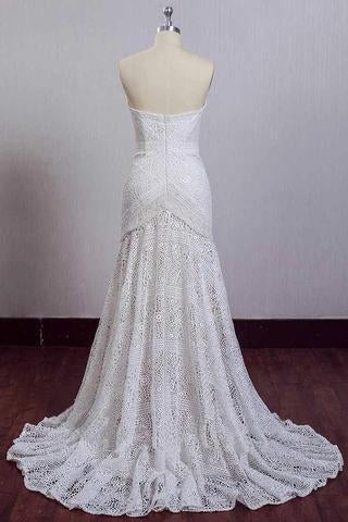 Charming Ivory Lace Mermaid Beach Wedding Dresses Sweetheart Boho Bridal Dresses PDN95