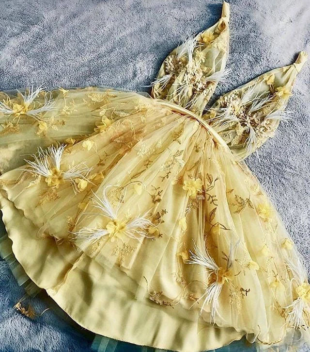 Charming 3D Flowers Short Prom Dress Sweet 16 Dress, A-line V-neck Homecoming Dress SK44