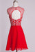 Round Neck Open Back Homecoming Dresses Red Chiffon Cap Sleeves Short Prom Dress HD03