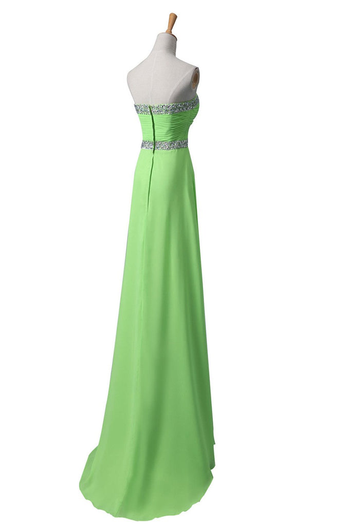 Simple A Line Strapless Sweetheart Chiffon Long Beaded Empire Prom Evening Dresses TD127