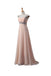 Elegant Blush Pink Cap Sleeves V Neck Chiffon Beaded Long Prom Evening Dresses TD49
