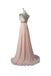 Elegant Blush Pink Cap Sleeves V Neck Chiffon Beaded Long Prom Evening Dresses TD49