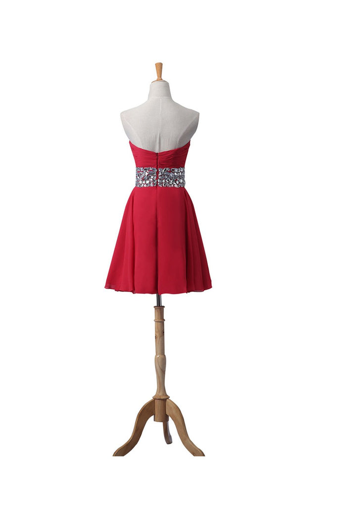Simple A Line Sweetheart Red Chiffon Beaded Short Prom Dresses, Homecoming Dresses HD06