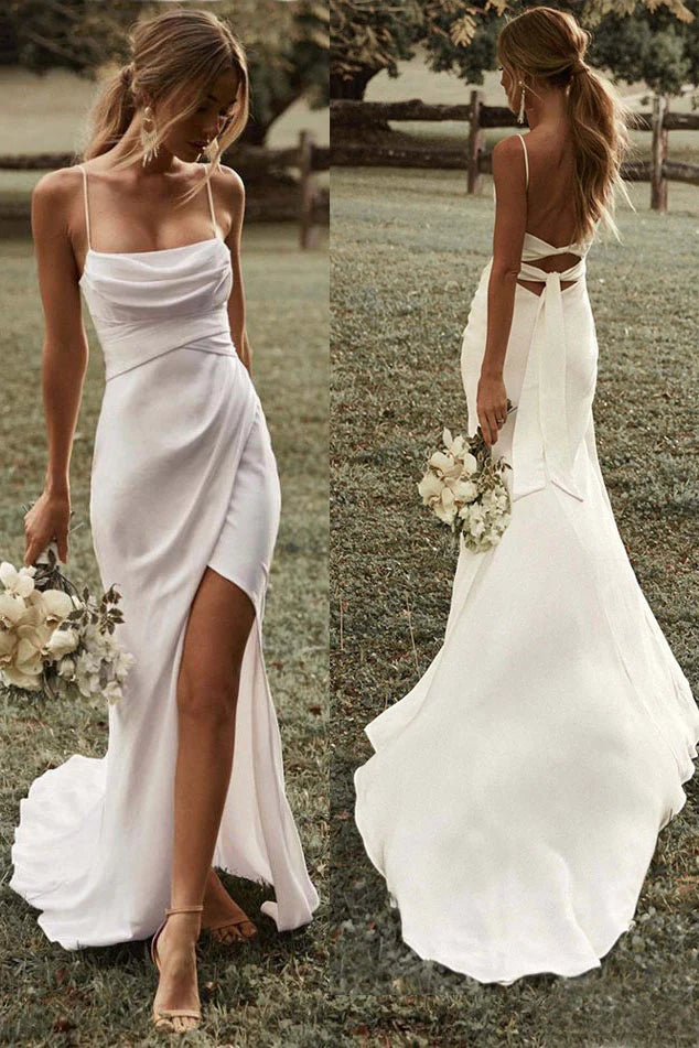 Charming A Line Ivory Spaghetti Straps Open Back Wedding Dresses, Bridal Gowns OW0020
