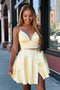 Lovely Yellow Two Pieces V Neck Spaghetti Straps Homecoming Dresses, Short Prom Dress SK37