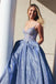 Glitter A Line Blue Spaghetti Straps Appliques Long Prom Dresses With Pockets OM0011