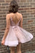 Simple Spaghetti Straps V Neck Backless Pink Homecoming Dress, Short Prom Dresses SK36
