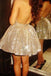 Sparkly A Line Silver Sequins Homecoming Dresses, Above Knee Mini Cocktail Dresses SK24