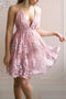A Line Lace Appliqued V-neck Short Homecoming Dress PDO68