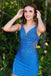 Hot Pink Sequins V neck Straps Mint Sheath Homecoming Dress Backless Cocktail Dress OMH0199