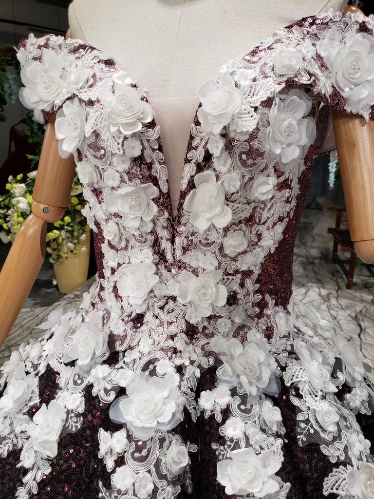 Princess Sparkly Off the Shoulder Long Prom Dress, Ball Gown Quinceanera Dresses PDS26