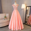 Blush Pink A Line Cap Sleeves Appliques Beaded Long Prom Dresses PDJ85